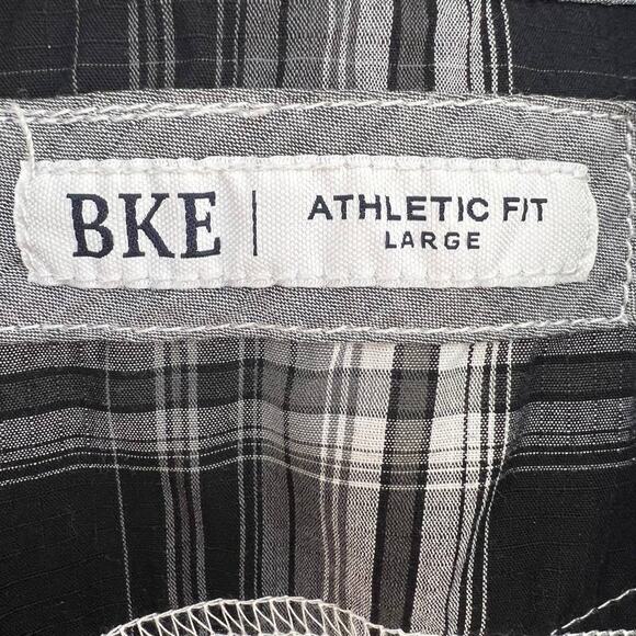 BKE Button Down Shirt Men's Size L Black White Plaid Athletic Fit Western - Picture 13 of 14